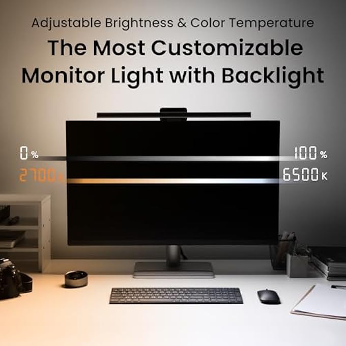 BenQ SCREENBAR HALO 2 LED MONITOR LIGHT - WIRELESS CONTROLLER, ADJUSTABLE BRIGHTNESS & COLOR TEMPERATURE, EYE-CARE LIGHT BAR, NO SCREEN GLARE, SPACE SAVING, USB POWERED - Image 3