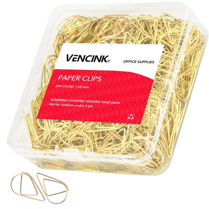 VENCINK 300 Pieces Gold Cute Paper Clips Stainless Steel Drop-Shaped Paperclips for School Office Supplies Baby Shower Crafts Scrapbooking Bookmarks Kids Women Planners by VENCINK - Image 1
