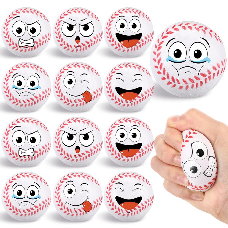 Arrowbash 12 Pcs Small Baseball Stress Balls 325 Mini Face Squeeze Foam Balls for Stress and Anxiety Relief and Sport Party Favors Birthday Gift Decoration - Image 3