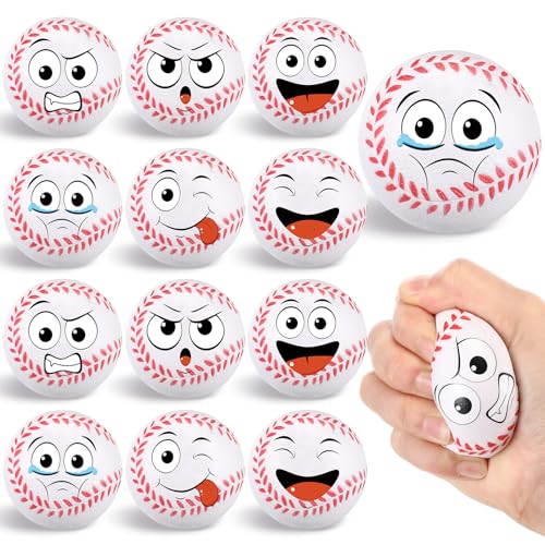 Arrowbash 12 Pcs Small Baseball Stress Balls 325 Mini Face Squeeze Foam Balls for Stress and Anxiety Relief and Sport Party Favors Birthday Gift Decoration - Image 1