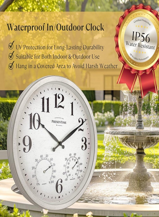 Presentime & Co 16" Farmhouse Series in/Outdoor Clock with Thermometer & Hygrometer, Weathered White Color. Weather Thermometer, Weather Station, Farmhouse Décor, Outdoor Décor, Wall Décor. - Image 2