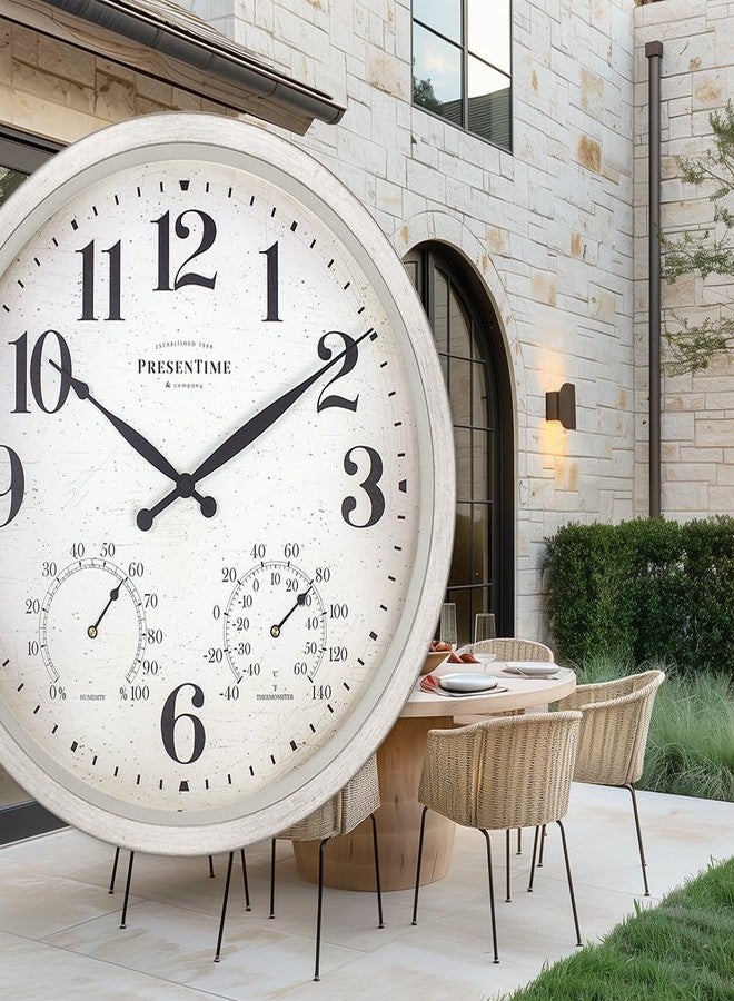 Presentime & Co 16" Farmhouse Series in/Outdoor Clock with Thermometer & Hygrometer, Weathered White Color. Weather Thermometer, Weather Station, Farmhouse Décor, Outdoor Décor, Wall Décor. - Image 5
