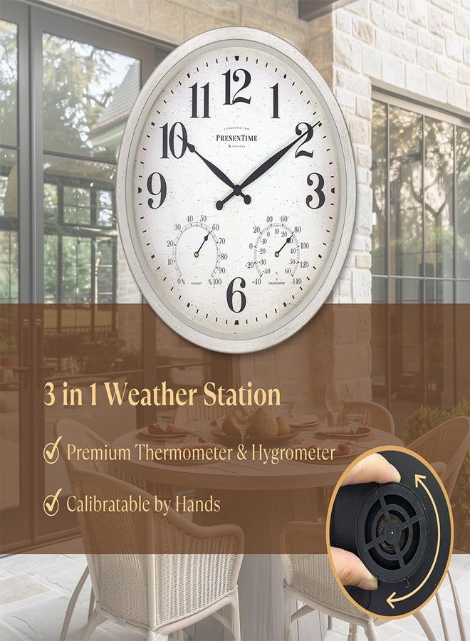 Presentime & Co 16" Farmhouse Series in/Outdoor Clock with Thermometer & Hygrometer, Weathered White Color. Weather Thermometer, Weather Station, Farmhouse Décor, Outdoor Décor, Wall Décor. - Image 3