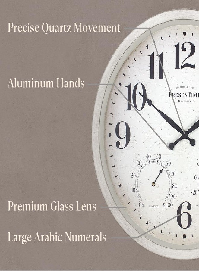 Presentime & Co 16" Farmhouse Series in/Outdoor Clock with Thermometer & Hygrometer, Weathered White Color. Weather Thermometer, Weather Station, Farmhouse Décor, Outdoor Décor, Wall Décor. - Image 4
