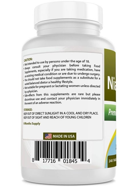 Niacinamide 500mg 240 Tablets (Suitable for Vegetarian) - Non-Flushing Form of Niacin (Vitamin B3)