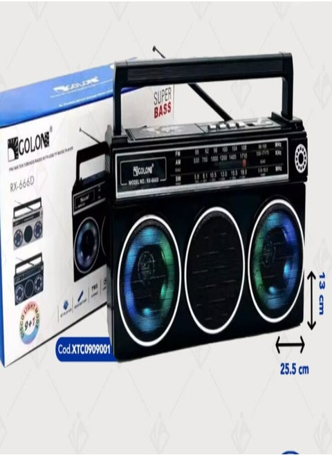راديو قابل لإعادة الشحن BT/FM/MP3/TF/USB، مشغل موسيقى  مكبر صوت بلوتوث خفيف الوزن