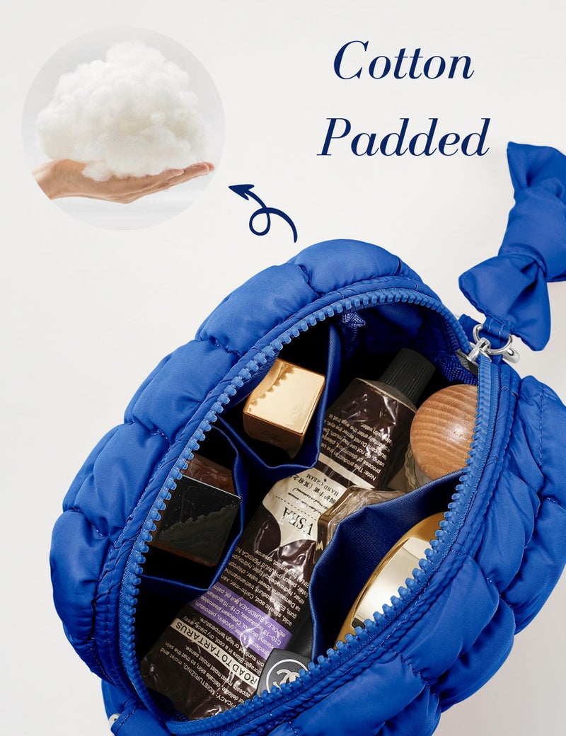 Yarnic Quilted Makeup Bag Cosmetic Bag, Travel Toiletry Bag for Women, Cute Makeup Bag Organizer Puffer Makeup Pouch (S, Royal Blue) - Image 3
