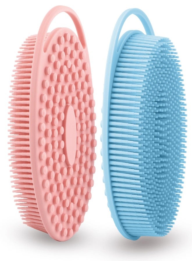 tuzuxcux Silicone Body Scrubber 2 Pcs Silicone Loofah Exfoliating Body Scrubber for Men Women Soft Silicones Shower Scrubbers Double Sided Silicones Bath Bodys Brush for All Skin Lather Well, Blue and Pink - Image 1