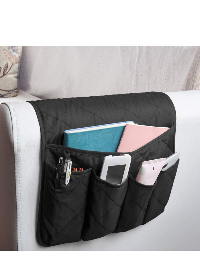 NIBEMINENT Sofa Armrest Organizer, Couch Arm Chair Caddy Cover, Remote Control Magazine Book Smart Phone Tablet Storage Non Slip Holder for Home Bedroom Office Hotel Black  - Image 1