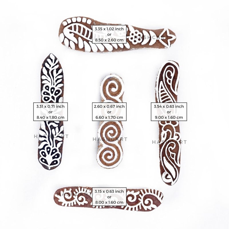 TWOGRAMS Finger Shape Wooden Block Stamps- Wooden Blocks for Block Printing Stamp for Crafting on Fabric, Clay & Henna Tattoo, Wood Stamps for Saree | Set of 5 | - Image 4