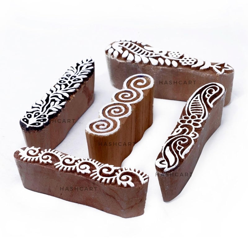TWOGRAMS Finger Shape Wooden Block Stamps- Wooden Blocks for Block Printing Stamp for Crafting on Fabric, Clay & Henna Tattoo, Wood Stamps for Saree | Set of 5 | - Image 2