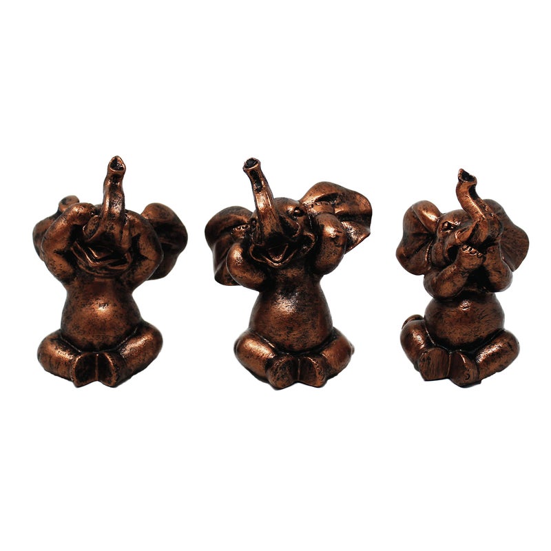 Natures Mark 3 Baby Elephants See No Evil Hear No Evil Resin Statue Figurine Home Decorative Accent Decor