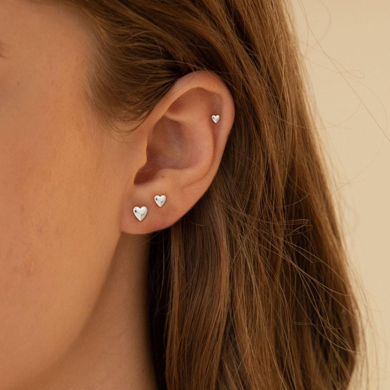 VRIUA Hypoallergenic Flat Back Earrings for Women - 14K Silver Plated Small Heart Flat Back Stud Earrings Cartilage Helix Piercing Jewelry - Image 2