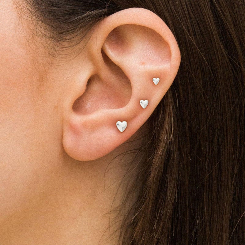 VRIUA Hypoallergenic Flat Back Earrings for Women - 14K Silver Plated Small Heart Flat Back Stud Earrings Cartilage Helix Piercing Jewelry - Image 3