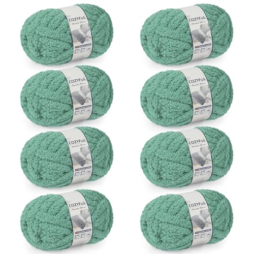 Cozyful Chunky Yarn for Hand Knitting - #10 Chunky Chenille Yarn, Jumbo Big Thick Chunky Yarns for Crocheting, Super Bulky Chunky Knit Blanket Yarns, 8 Skein (22yds 8oz Each Skein), Misty Jungle Green - Image 1