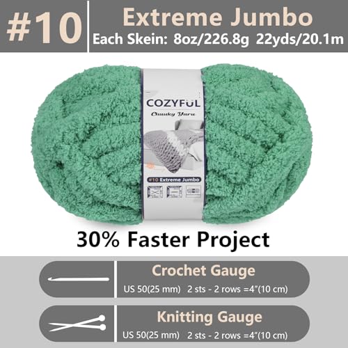 Cozyful Chunky Yarn for Hand Knitting - #10 Chunky Chenille Yarn, Jumbo Big Thick Chunky Yarns for Crocheting, Super Bulky Chunky Knit Blanket Yarns, 8 Skein (22yds 8oz Each Skein), Misty Jungle Green - Image 2
