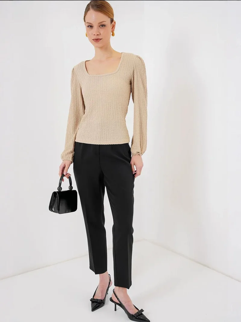 BIG DART BDART Textured Square Collar Long Sleeve Blouse