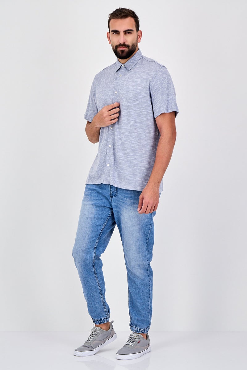 Celio Men Regular Fit Heather Short Sleeve Casual Shirt, Grey - Image 4