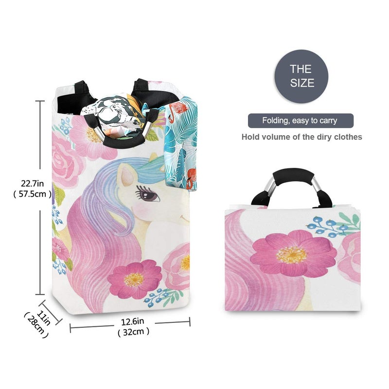 senya Large Storage Basket Collapsible Organizer Bin Laundry Hamper for Nursery Clothes Toys, Unicorn Head in Flowers - Image 3