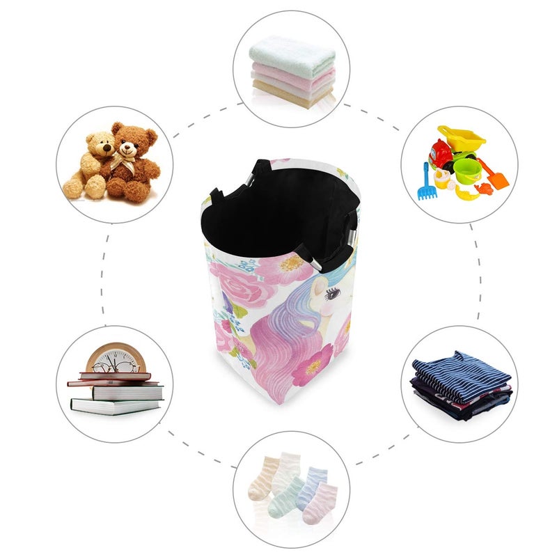 senya Large Storage Basket Collapsible Organizer Bin Laundry Hamper for Nursery Clothes Toys, Unicorn Head in Flowers - Image 5
