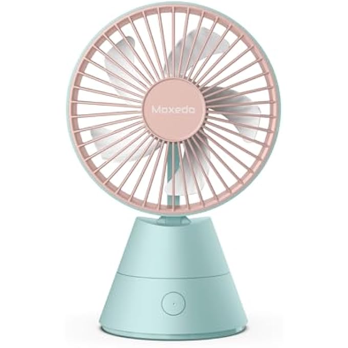 MINI PORTABLE FAN DESKTOP PORTABLE, 5 BLADES STRONG WIND, 3 ADJUSTABLE SPEED AUTO ROTATION,USB RECHARGEABLE BATTERY WITH SOLID FRAGRANCE PAD (BLUE) - Image 1