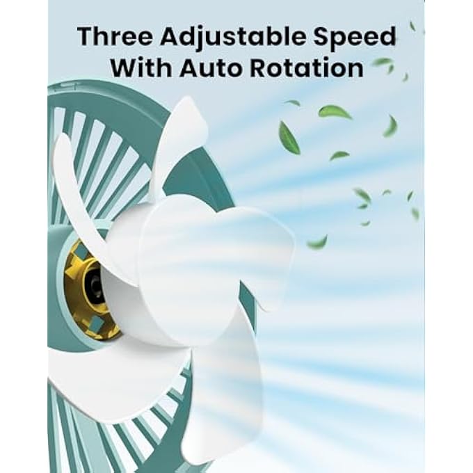 MINI PORTABLE FAN DESKTOP PORTABLE, 5 BLADES STRONG WIND, 3 ADJUSTABLE SPEED AUTO ROTATION,USB RECHARGEABLE BATTERY WITH SOLID FRAGRANCE PAD (BLUE) - Image 3