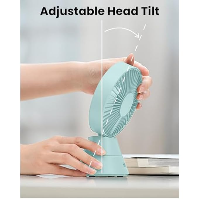 MINI PORTABLE FAN DESKTOP PORTABLE, 5 BLADES STRONG WIND, 3 ADJUSTABLE SPEED AUTO ROTATION,USB RECHARGEABLE BATTERY WITH SOLID FRAGRANCE PAD (BLUE) - Image 2