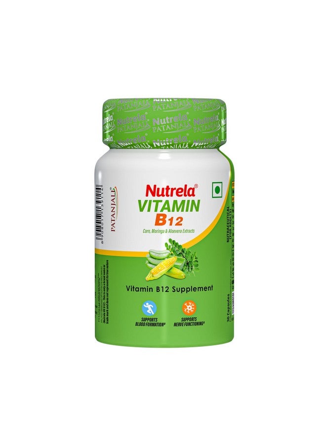 Nutrela Vitamin B12 Biofermented Plant Based Supplement for Men & Women with Moringa and Aloevera Extract - 30 Veg Capsules - Image 1