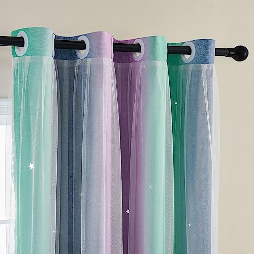XiDi Curtains for Bedroom Decor Rainbow Purplgreen grey5296 - Image 3