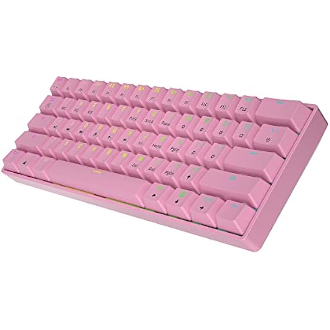 rayihni MECHANICAL GAMING KEYBOARD - 61 KEYS MULTI COLOR RGB ILLUMINATED LED BACKLIT WIRED PROGRAMMABLE FOR PC/MAC GAMER (GATERON MECHANICAL YELLOW, PRISM PINK) - Image 2
