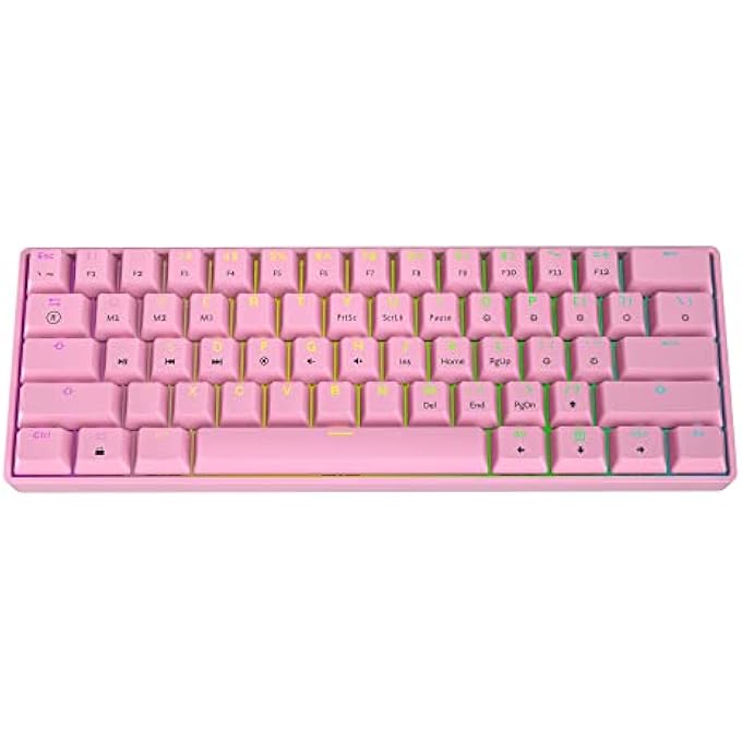 rayihni MECHANICAL GAMING KEYBOARD - 61 KEYS MULTI COLOR RGB ILLUMINATED LED BACKLIT WIRED PROGRAMMABLE FOR PC/MAC GAMER (GATERON MECHANICAL YELLOW, PRISM PINK) - Image 3