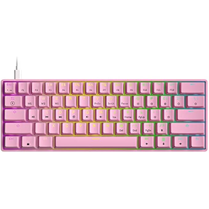rayihni MECHANICAL GAMING KEYBOARD - 61 KEYS MULTI COLOR RGB ILLUMINATED LED BACKLIT WIRED PROGRAMMABLE FOR PC/MAC GAMER (GATERON MECHANICAL YELLOW, PRISM PINK) - Image 1