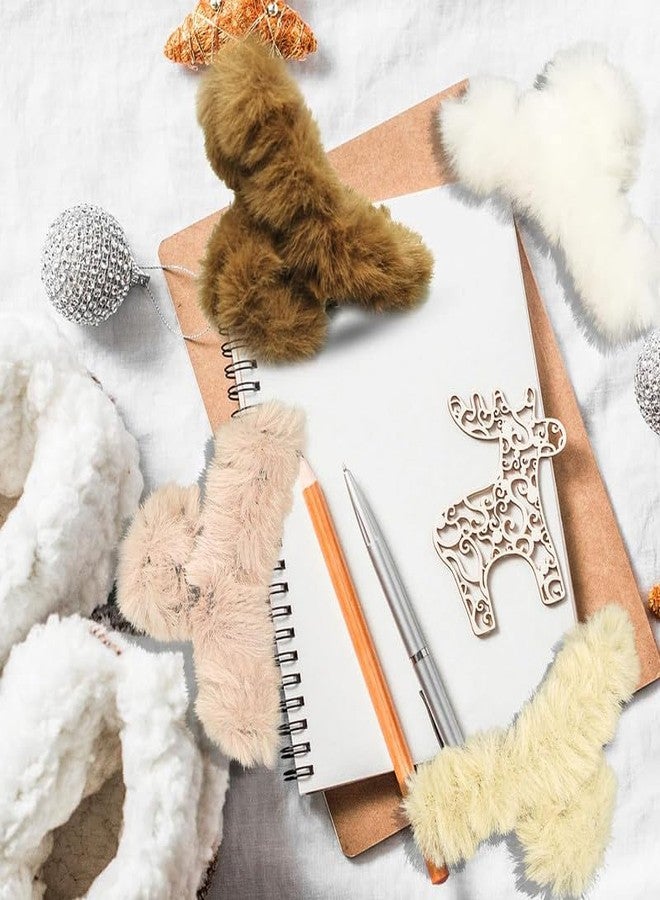 CHIROGRAPHY 4pcs Fuzzy for Winter|Faux Fur Fuzzy Claw Clips for Hair|Large Non-slip Fur Hair Clips for Thick Thin Hair|Fluffy Claw Clip Hair Barrettes|MULTICOLOR - Image 4