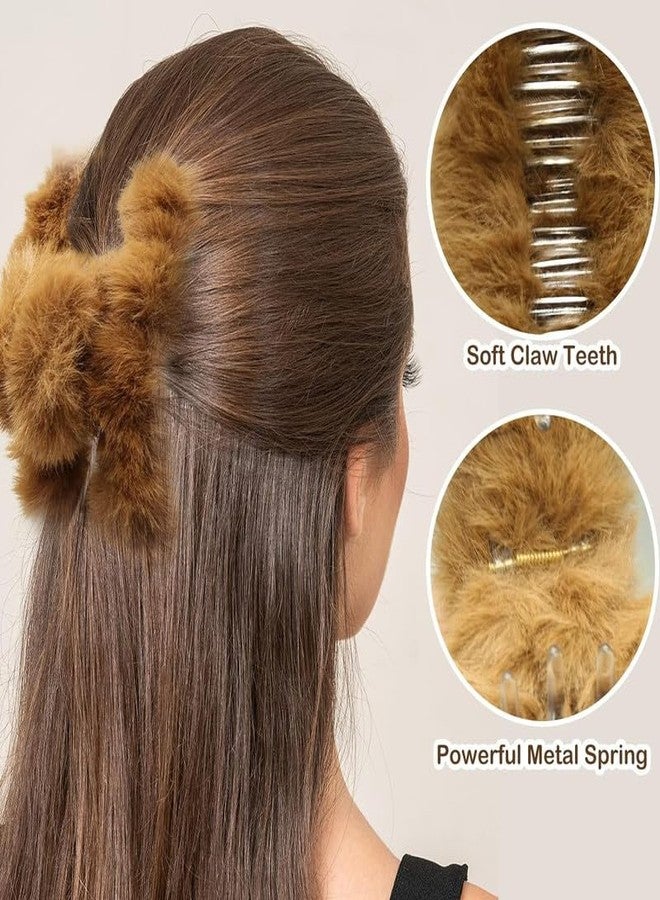 CHIROGRAPHY 4pcs Fuzzy for Winter|Faux Fur Fuzzy Claw Clips for Hair|Large Non-slip Fur Hair Clips for Thick Thin Hair|Fluffy Claw Clip Hair Barrettes|MULTICOLOR - Image 2