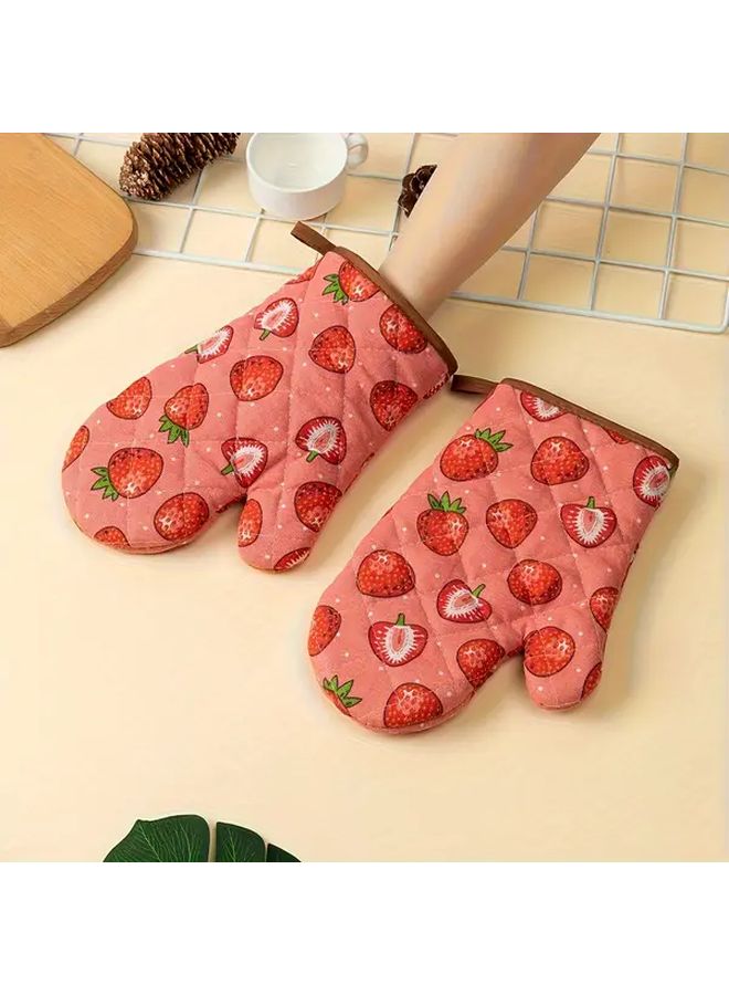 Pink Kitchen Gloves For Cooking Thickened Strawberry Pattern Home Outdoor Use - Image 4