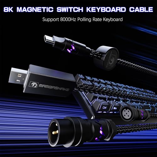 MAMBASNAKE C07 Custom USB C Keyboard Cable with RGB Lighting for 8KHz Magnetic Keyboard, Single Crystal Copper Braided Charging Cable USB A to Type C, 5-Pin CNC Aviation Connector,Black - Image 3