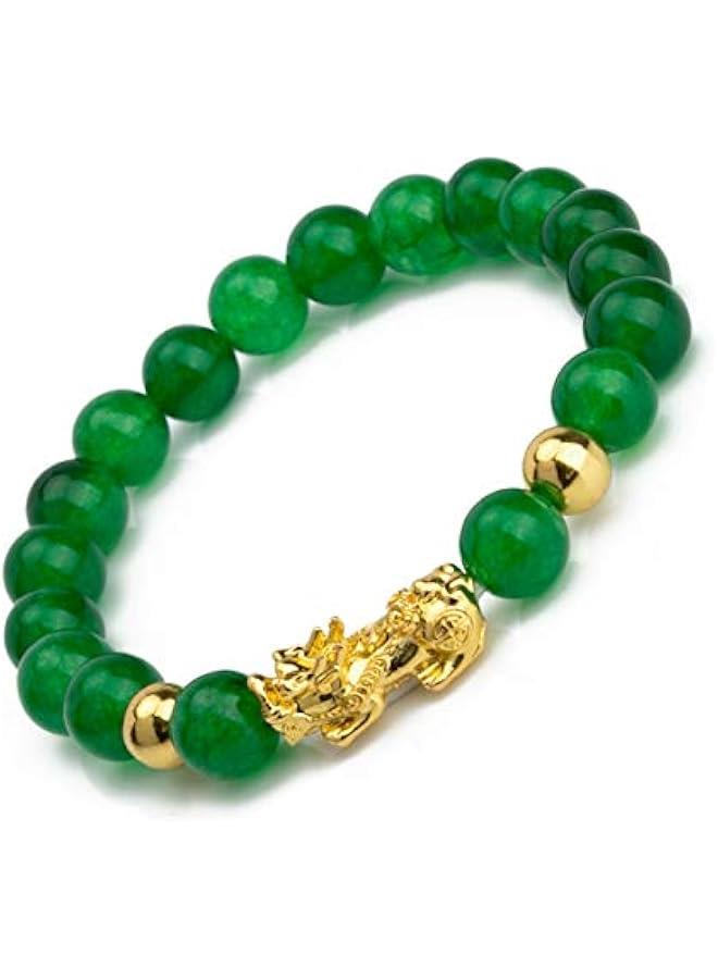 Arabest Fengshui Porsperity Jade Bracelet Lucky Charm Feng Shui Black Obsidian Wealth Bracelet Gift for Men Women with Gold Plated Pi Xiu Pi Yao Attract Wealth Good Luck(Green) - Image 1