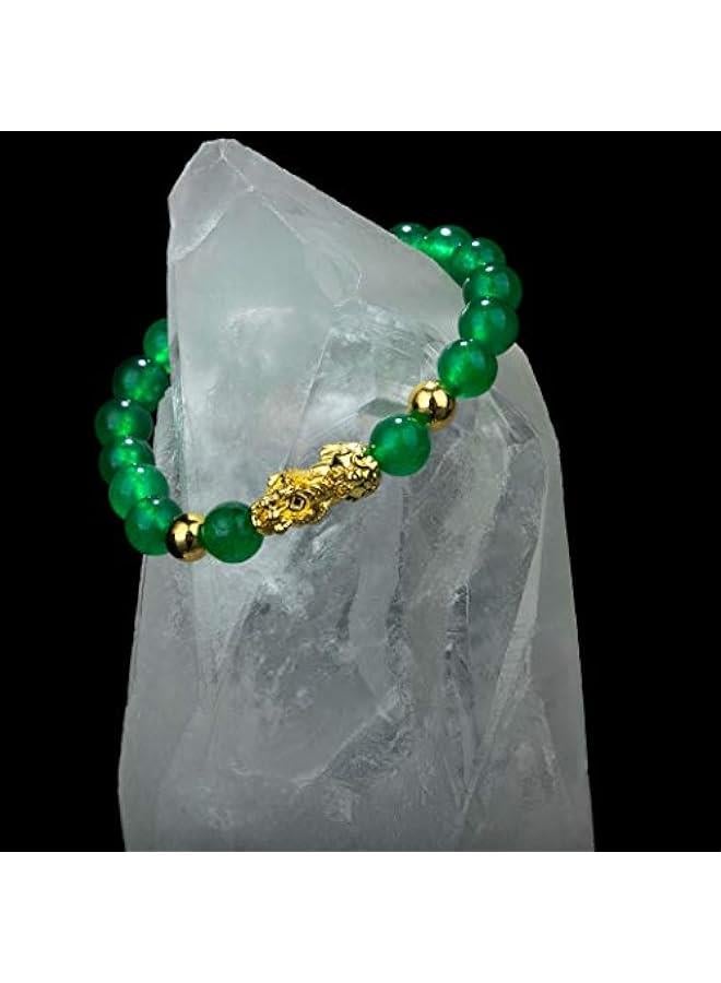Arabest Fengshui Porsperity Jade Bracelet Lucky Charm Feng Shui Black Obsidian Wealth Bracelet Gift for Men Women with Gold Plated Pi Xiu Pi Yao Attract Wealth Good Luck(Green) - Image 3