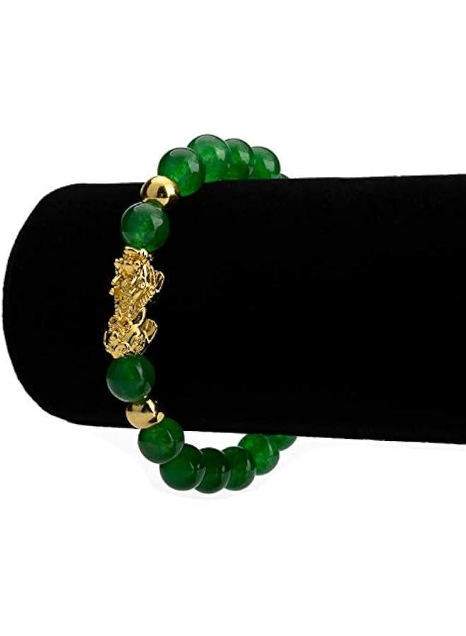 Arabest Fengshui Porsperity Jade Bracelet Lucky Charm Feng Shui Black Obsidian Wealth Bracelet Gift for Men Women with Gold Plated Pi Xiu Pi Yao Attract Wealth Good Luck(Green) - Image 2