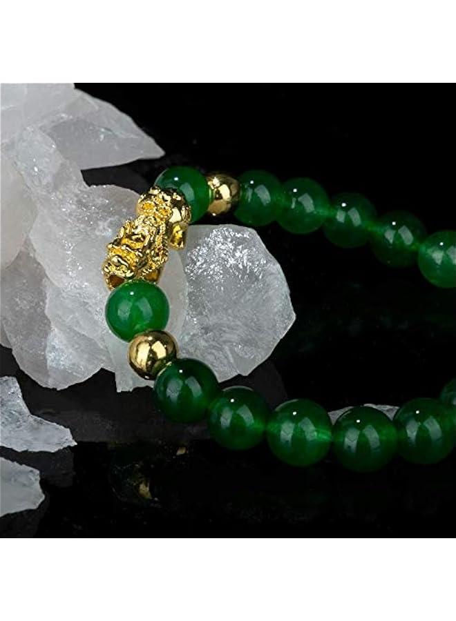 Arabest Fengshui Porsperity Jade Bracelet Lucky Charm Feng Shui Black Obsidian Wealth Bracelet Gift for Men Women with Gold Plated Pi Xiu Pi Yao Attract Wealth Good Luck(Green) - Image 4