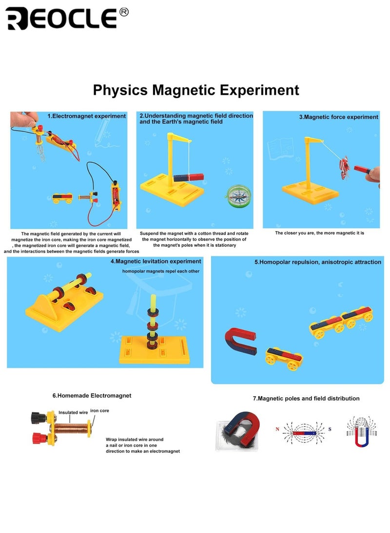 REOCLE Science Electromagnet Kit for Kids Electricity and Magnetism Experiment Kit Educational Science Experiment Magnet Set Includes Magnet Compass Circuit ect Fun Learning for Home School Ideal for Kids - Image 5