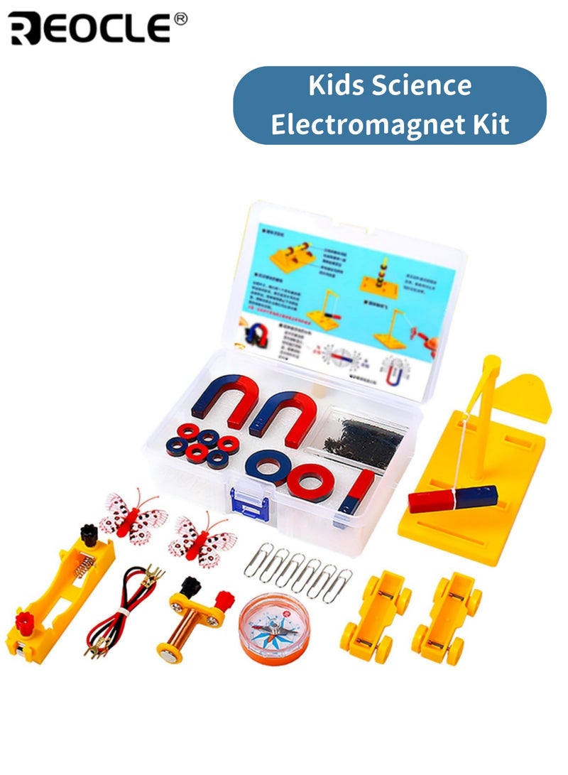 REOCLE Science Electromagnet Kit for Kids Electricity and Magnetism Experiment Kit Educational Science Experiment Magnet Set Includes Magnet Compass Circuit ect Fun Learning for Home School Ideal for Kids - Image 1