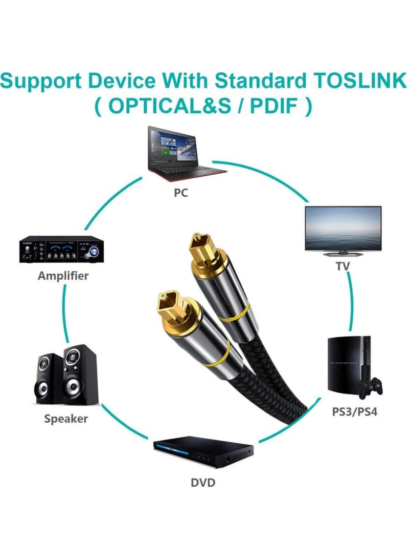 Adando Digital Optical Audio Cable, 24K Gold-Plated Nylon Braided Optical Fiber Male to Male Cable, 150 cm Digital Optical Cable for Soundbars, Televisions, PS4, Xbox, Home Theaters, and Stereo Audio Systems (Black) - Image 5