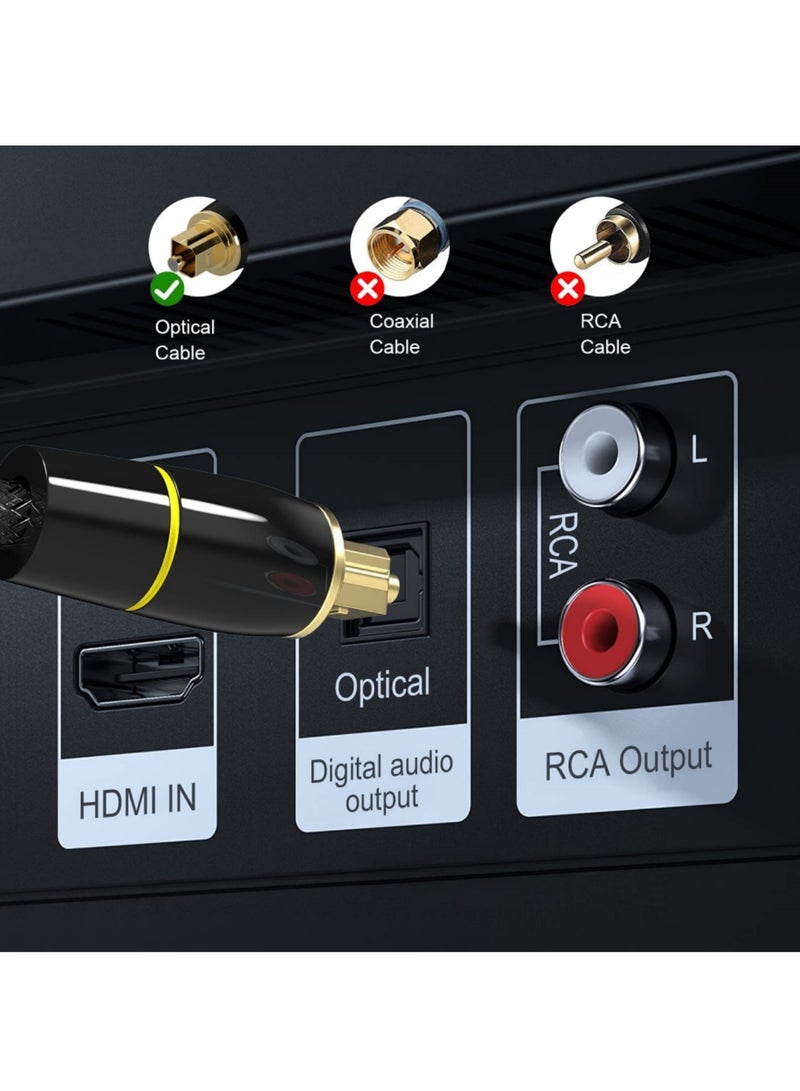 Adando Digital Optical Audio Cable, 24K Gold-Plated Nylon Braided Optical Fiber Male to Male Cable, 150 cm Digital Optical Cable for Soundbars, Televisions, PS4, Xbox, Home Theaters, and Stereo Audio Systems (Black) - Image 4