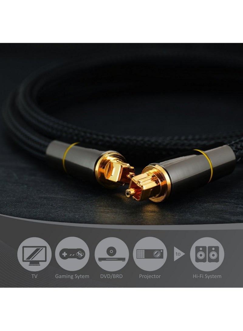 Adando Digital Optical Audio Cable, 24K Gold-Plated Nylon Braided Optical Fiber Male to Male Cable, 150 cm Digital Optical Cable for Soundbars, Televisions, PS4, Xbox, Home Theaters, and Stereo Audio Systems (Black) - Image 2