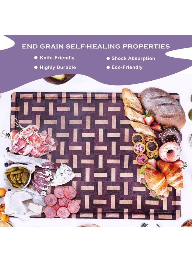 YOUSUNLONG Extra Large Cutting Board End Grain Purple Heart Wood - Thickened-Heavy Duty Butcher Block 24"L x 18"W x 1.5"Th w/Juice Groove and Handle - Serving Tray for Meat & Cheese,Cooktop Board - Image 5