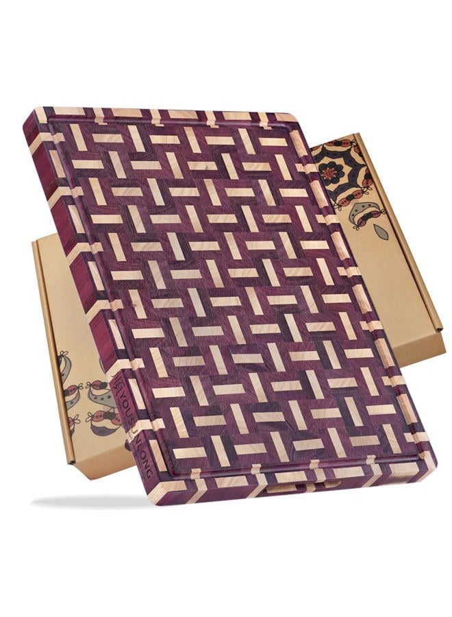 YOUSUNLONG Extra Large Cutting Board End Grain Purple Heart Wood - Thickened-Heavy Duty Butcher Block 24"L x 18"W x 1.5"Th w/Juice Groove and Handle - Serving Tray for Meat & Cheese,Cooktop Board - Image 1