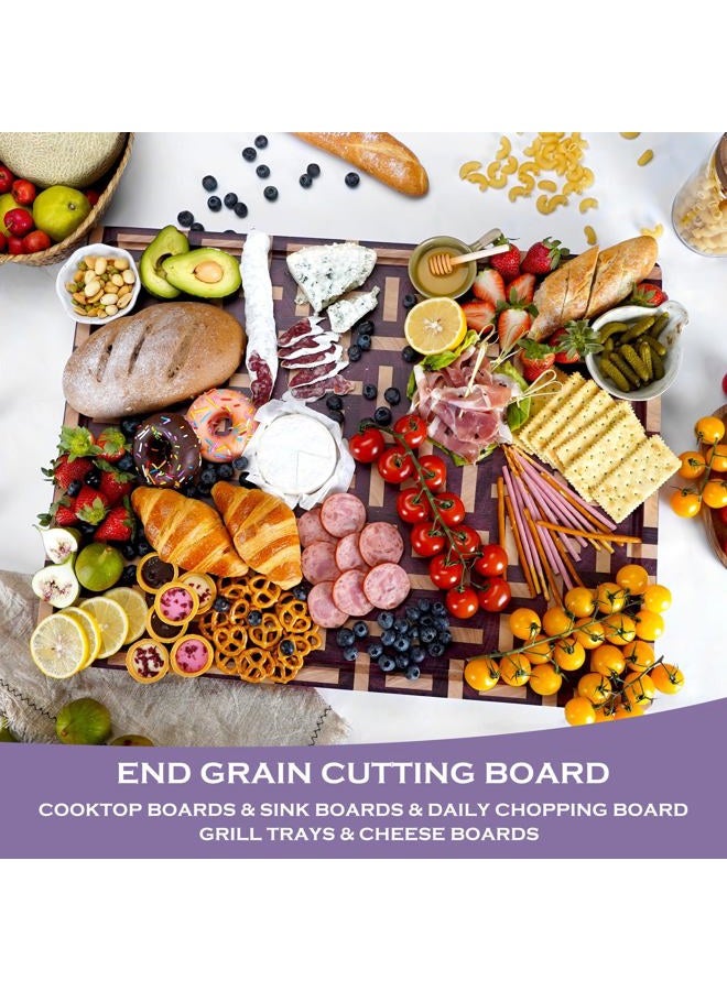 YOUSUNLONG Extra Large Cutting Board End Grain Purple Heart Wood - Thickened-Heavy Duty Butcher Block 24"L x 18"W x 1.5"Th w/Juice Groove and Handle - Serving Tray for Meat & Cheese,Cooktop Board - Image 3