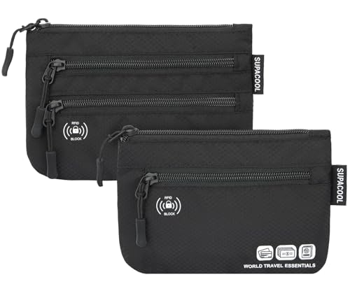SUPACOOL Passport Holder Bag, Travel Wallet for Men Women Family, Passport Pouch, Card Holder Organizer, RFID Blocking, Two-piece Set(Black) - Image 1