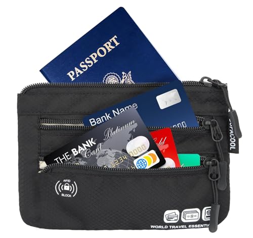 SUPACOOL Passport Holder Bag, Travel Wallet for Men Women Family, Passport Pouch, Card Holder Organizer, RFID Blocking, Two-piece Set(Black) - Image 3